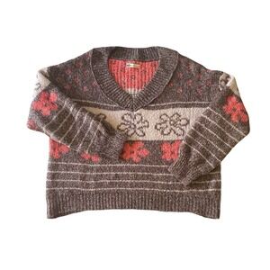 SO Goods for Life Women's Floral Print V Neck Sweater Size S